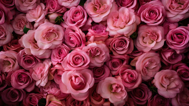 Pink Roses Flat Lay Wallpaper. AI
