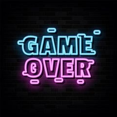 Game Over Neon Signs Vector Design Template Neon Style