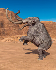 colossadon mammoth is prancing up on the dry desert