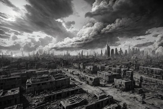 Aftermath: A Post-Apocalyptic View of a Destroyed City. AI Generated.