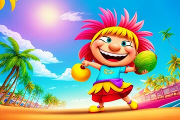 The Cheerful Coconut: A Funny Cartoon Character. AI Generated.