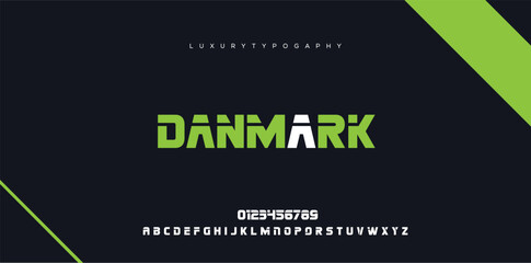 DANMARK, an elegant alphabet font and number. Premium uppercase fashion Design typography. vector illustration