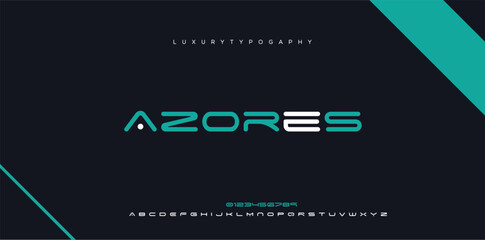 Azoresh minimal tech font letter set. Luxury vector typeface for company. Modern gaming fonts logo design.