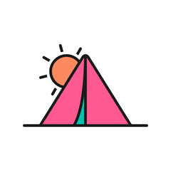 Summer camp color fill icon. Tourist tent symbol vector illustration in trendy style. Editable graphic resources for many purposes.