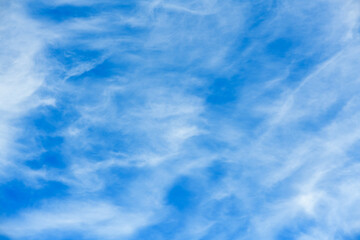 View of cirrus cloudscape with deep blue sky