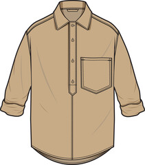 MEN AND BOYS WEAR FOLDED SLEEVE HALF PLACKET SHIRT WITH POCKET VECTOR SKETCH