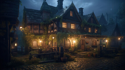Obraz premium street in the town at night. Generative Ai