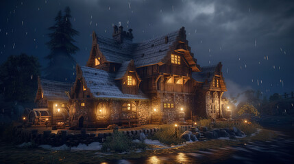 street in the town at night. Generative Ai