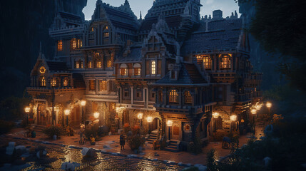 street in the town at night. Generative Ai