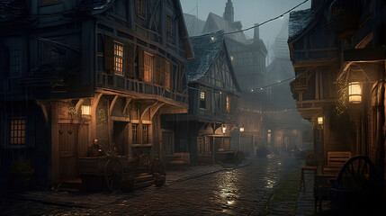 street in the town at night. Generative Ai