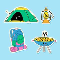 Set of y2k stickers for camping and picnics.