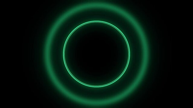 Animation of pulsing green double circle with black background. Circular shaped logos idea