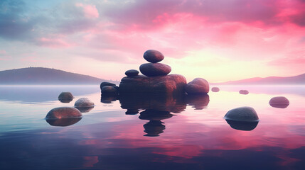 Meditation abstract zen stones background, pastel colors created by Generative  AI