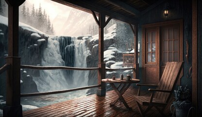 Obraz na płótnie Canvas idyllic snowy landscape, calm, quiet environment, beautiful waterfall