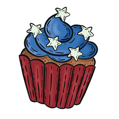 Cupcake top with stars on transparent backgound, designed inspiration from American flag emblem.