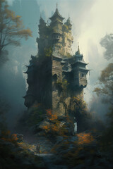 fantasy castle in the forest. Generative Ai
