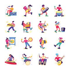 Collection of Instrument Players Flat Illustrations 

