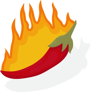 illustration of a hot chili pepper, the image of a chili surrounded by fire
