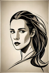 Pencil paint portrait of woman. AI generated illustration