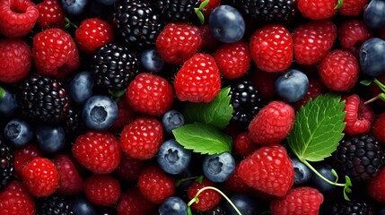 Obraz premium Various fresh summer berries. Top view generative ai 