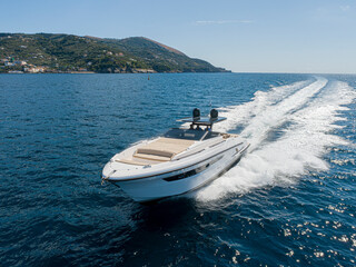 Aerial view of a luxury yacht in the mediterranean sea. napoli coast - 604379351