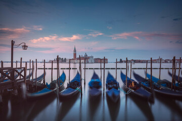 Gondolas and San Giorgio Maggiore church. Venice © stevanzz