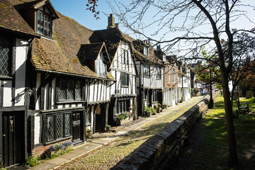 Straße mit alten Fachwerkhäusern in Rye, East Sussex, England