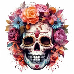 Sugar Skull with Flowers Clipart