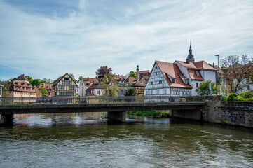 Fototapeta na wymiar Historic old town with bridge and half-timbered houses in Bamberg, Germany