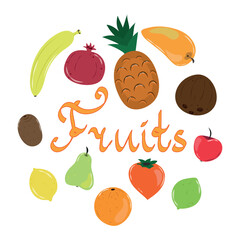 Illustration with different fruits with caption