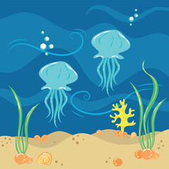 Fototapeta na wymiar Illustration with jellyfish in the sea