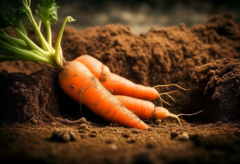 Freshly dug carrots lie on the ground. AI Generated