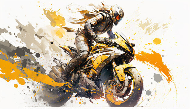 Driver motorcycle quad car  in the sand enduro watercolor drawing painting with IA generative