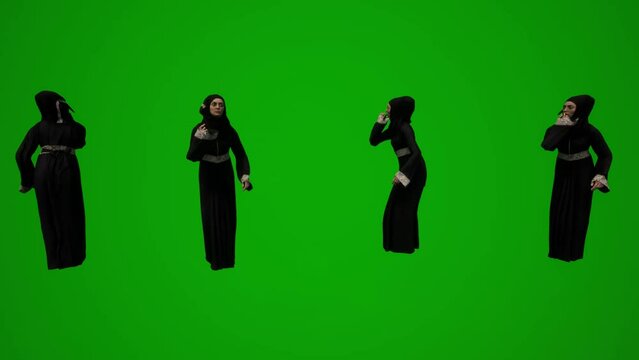 3d group of different UAE and Persian Gulf muslim women on green screen background talking  