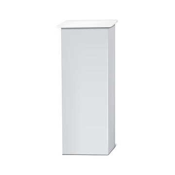 White blank tall exhibition plinth realistic vector mockup. Pedestal display stand mock-up. Template for design