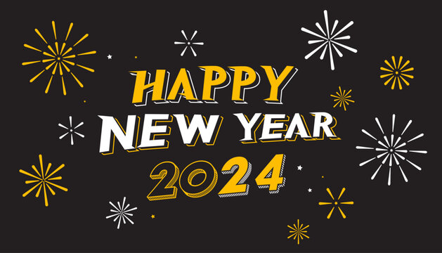Happy new year 2024. Vector illustration of  fireworks abstract background.