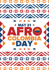 Obraz premium Afro-Colombian Day in Colombia. Celebrate annual in May 21. Freedom day poster. National holiday. Colombian flag. Afro-Colombian culture, history and heritage. Tradition pattern. Vector illustration