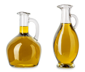 Extra virgin olive oil in glass cruet and in egyptian-style glass cruet isolated