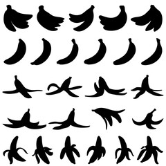 Set of 25 Banana, Peeled Banana, Banana Peel Vector Silhouette Illustrations