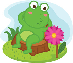 cute cartoon frog character on white background illustration