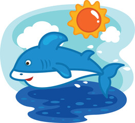 cute cartoon shark character on white background illustration
