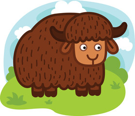 cute cartoon yak character on white background illustration