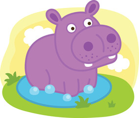 cute cartoon hippo character on white background illustration
