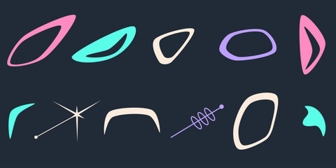 Y2k Aesthetic Mid Centure Shape Set. Abstract Mid Centure modern graphic y2k with star and circle. Doodle Vector Illustration. Aesthetic element vector set