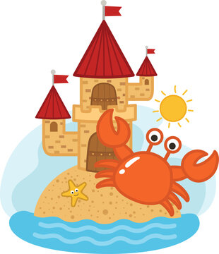 cute cartoon crab character on white background illustration