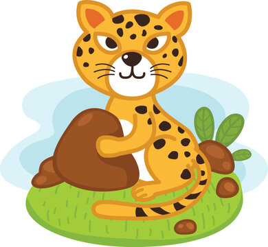 cute cartoon jaguar character on white background illustration