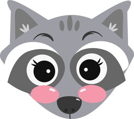 a little cute kawaii raccoon face with pink cheeks and eyelashes
