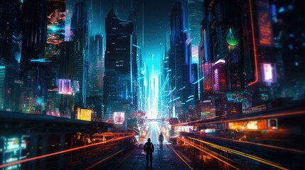 Enigmatic Night Journey: Exploring the Futuristic City Street