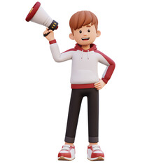 3d male character holding a megaphone