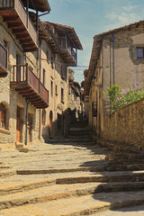 Fototapeta na wymiar Cobbled streets of Rupit, a beautiful medieval village near Barcelona